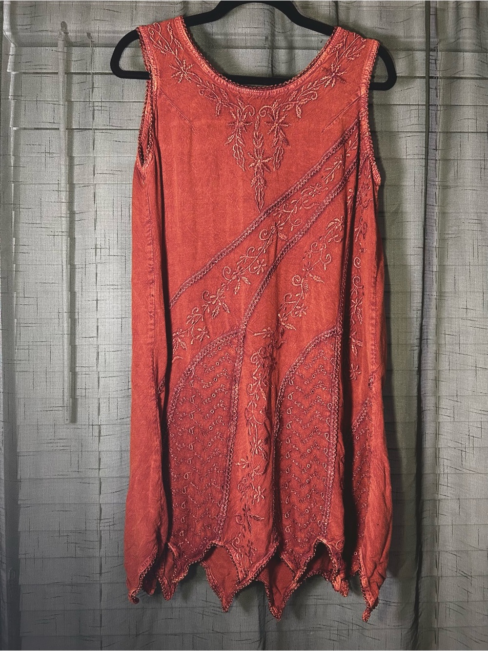 Embroidered Burnt Orange Sleeveless Tunic Dress L/XL